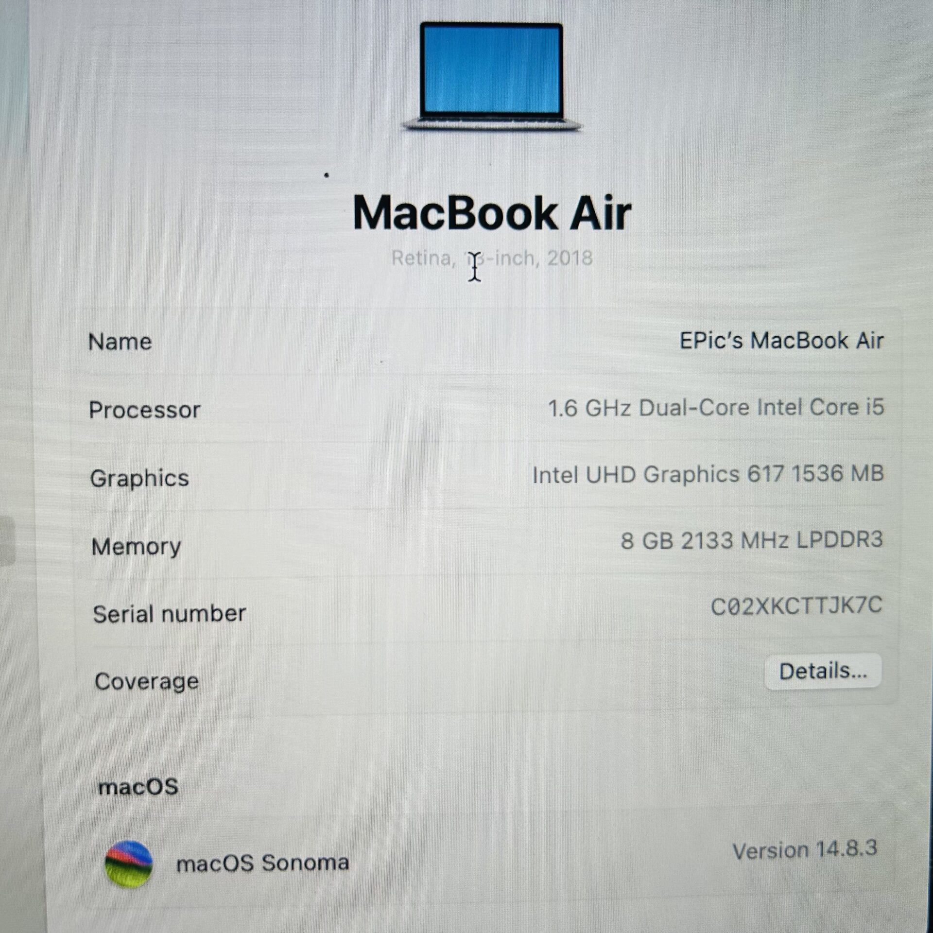 Apple MacBook Air 13-Inch “Core i5” 1.60GHz (Late 2018) 8GB RAM 128GB SSD Silver (Grade B) - Image 12